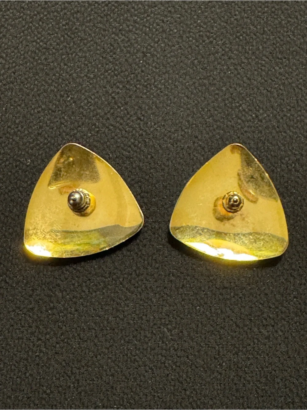 Vintage Gold Tone Triangle Stud Earrings Modernist Geometric Minimalist